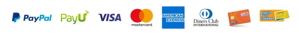 Fromas de pago enterkey: paypal, payU, Visa, Mastercard, American Express, Diners Club, Crédito